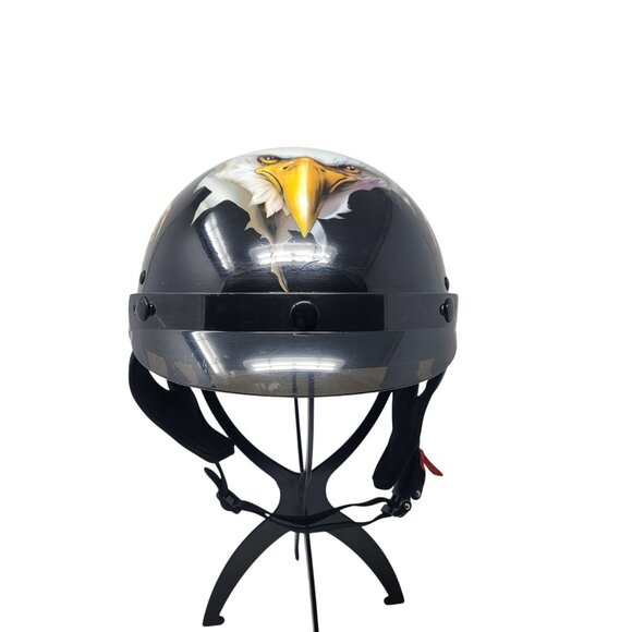 Motorcycle Cartman HY-808-2 Half Helmet Glossy Black Eagle Sz XL 61-62cm DOT - Picture 11 of 11